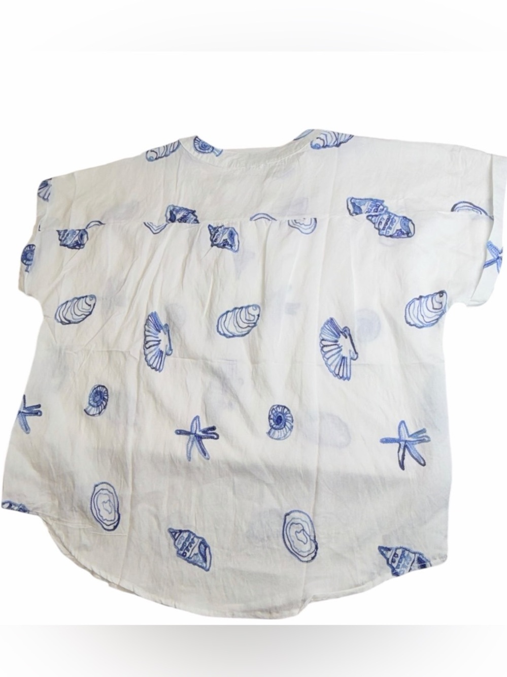 Kindred 1X Coastal Seashell Print Tunic Blouse White Blue NWT Beachy Summer - Picture 6 of 8